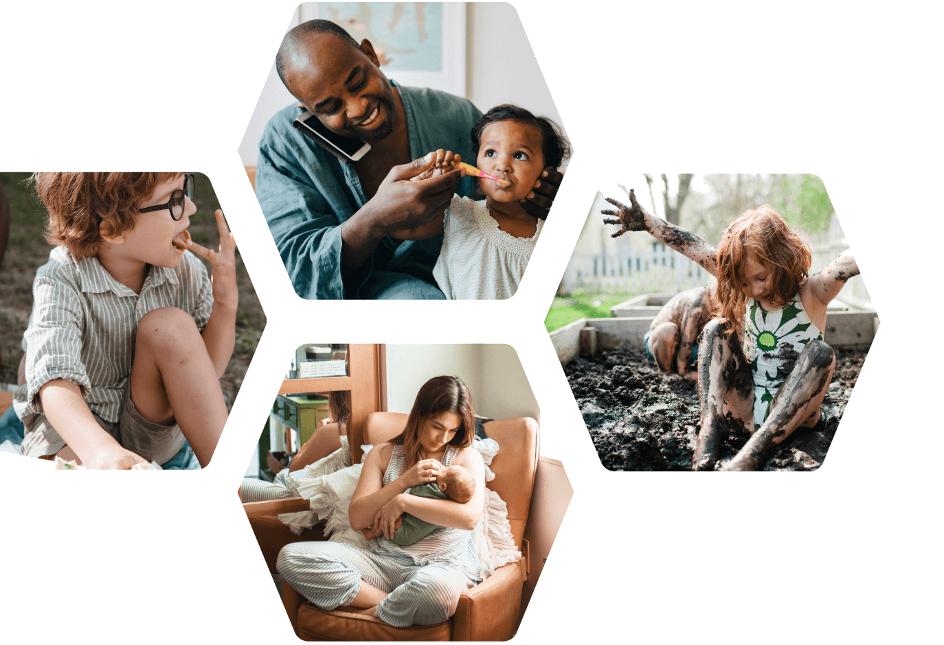 Collage of photos presenting children and parents